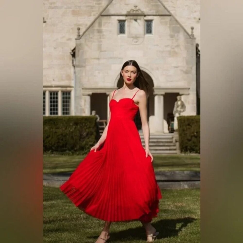 Hutch Red Pleated Midi Dress
